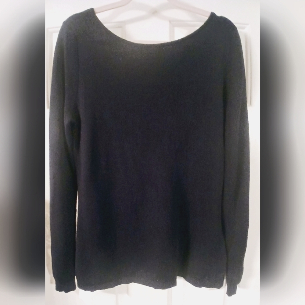 Worth New York  Women's Mavy Blue Long Sleeve Plunge Back Pullover Sweater Sz L